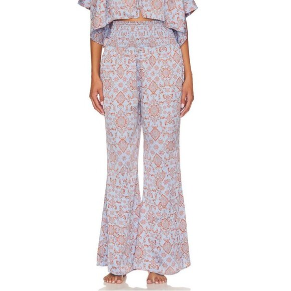 Free People Other - Free People Blue and Rust Tile-Print Wide-Leg Pajama Pants